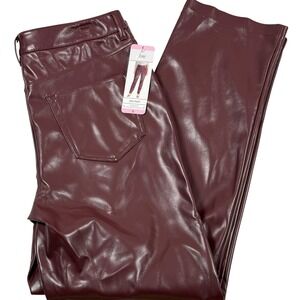 Moto Grunge Punk Y2K Biker Pants 6 Burgundy Faux Leather Straight Leg Coated NWT